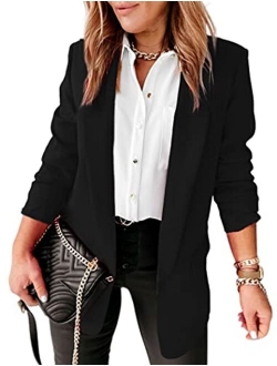 Langwyqu Womens Casual Open Front Blazers Long Sleeve Work Office Jacket Blazer