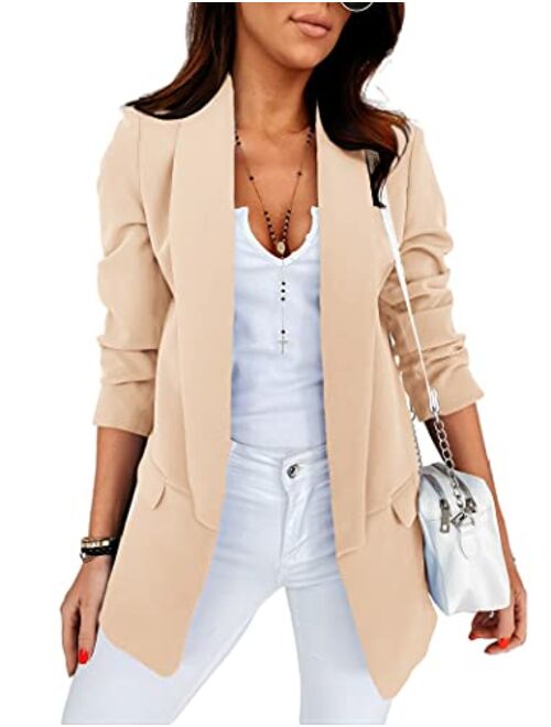 Langwyqu Womens Casual Open Front Blazers Long Sleeve Work Office Jacket Blazer