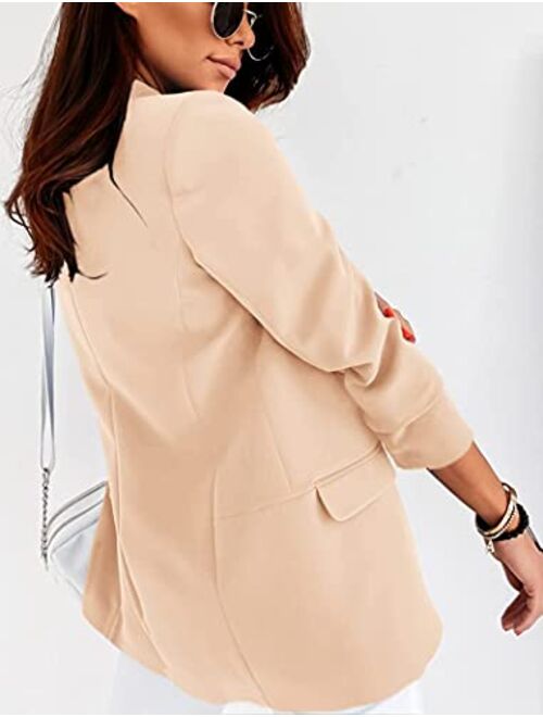 Langwyqu Womens Casual Open Front Blazers Long Sleeve Work Office Jacket Blazer