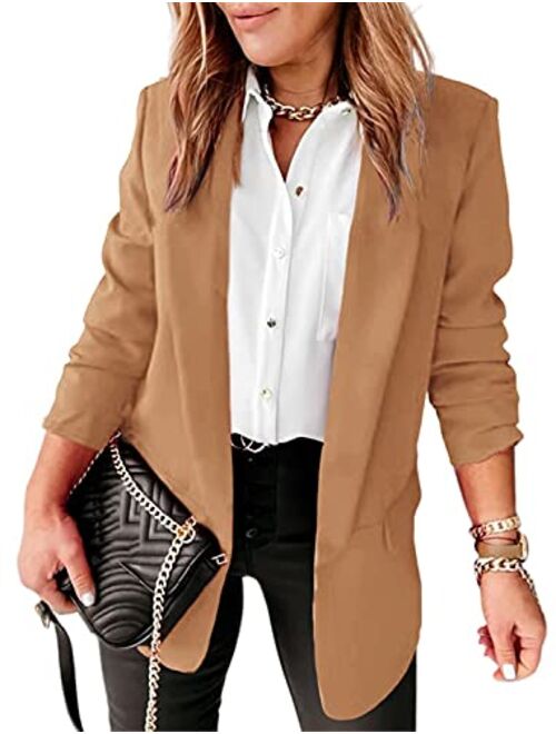 Langwyqu Womens Casual Open Front Blazers Long Sleeve Work Office Jacket Blazer