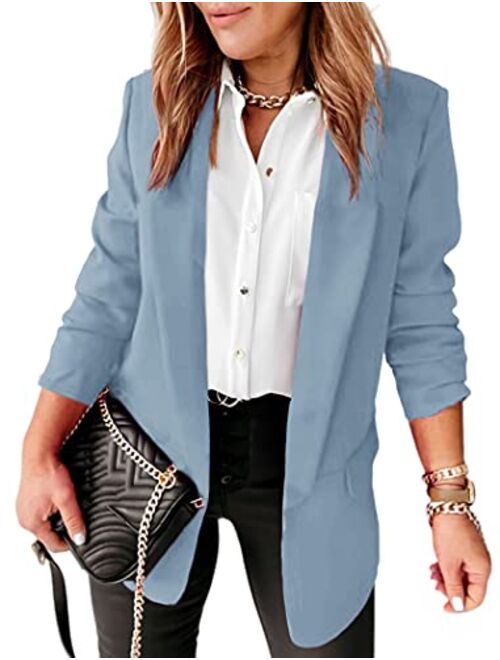 Langwyqu Womens Casual Open Front Blazers Long Sleeve Work Office Jacket Blazer