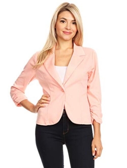 Heo Clothing Women's Solid Comfy Casual Office 3/4 Long Sleeve Open Front Blazer Jacket/Made in USA