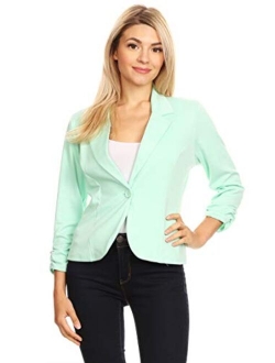 Heo Clothing Women's Solid Comfy Casual Office 3/4 Long Sleeve Open Front Blazer Jacket/Made in USA