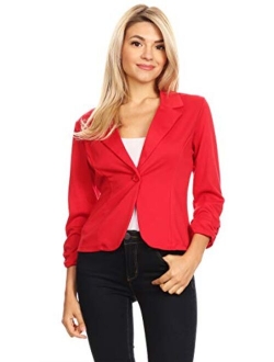 Heo Clothing Women's Solid Comfy Casual Office 3/4 Long Sleeve Open Front Blazer Jacket/Made in USA