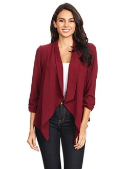 Heo Clothing Women's Solid Comfy Casual Office 3/4 Long Sleeve Open Front Blazer Jacket/Made in USA