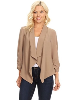 Heo Clothing Women's Solid Comfy Casual Office 3/4 Long Sleeve Open Front Blazer Jacket/Made in USA