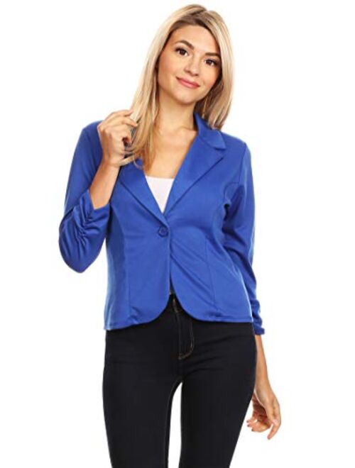 Heo Clothing Women's Solid Comfy Casual Office 3/4 Long Sleeve Open Front Blazer Jacket/Made in USA