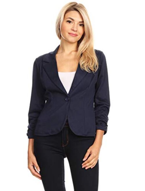 Heo Clothing Women's Solid Comfy Casual Office 3/4 Long Sleeve Open Front Blazer Jacket/Made in USA