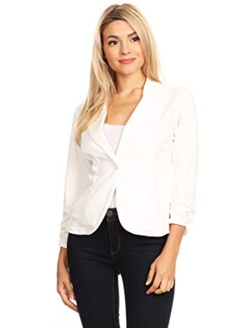 Heo Clothing Women's Solid Comfy Casual Office 3/4 Long Sleeve Open Front Blazer Jacket/Made in USA