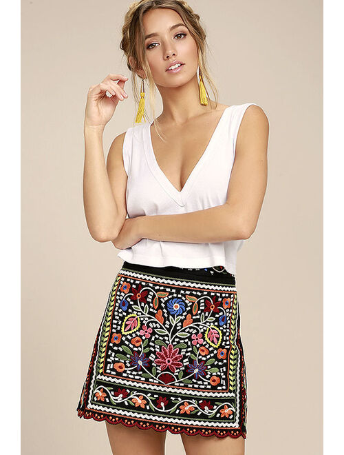 Lulus Don't Stop the Party Black Embroidered Mini Skirt