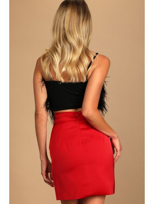 Lulus Feeling Sassy Red Satin Faux-Wrap Mini Skirt