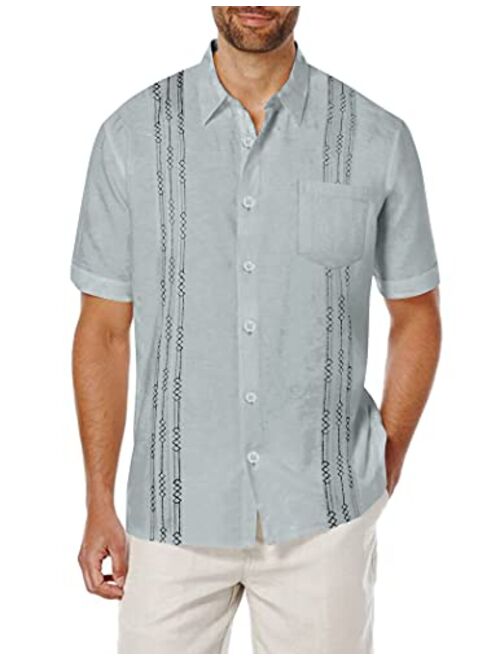 COOFANDY Men's Short Sleeve Linen Shirt Cuban Beach Tops Pocket Guayabera Shirts