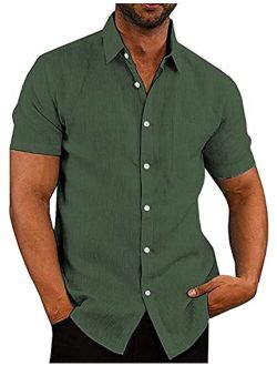Men's Casual Linen Button Down Shirt Business Chambray Dress Shirt