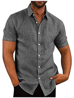 Men's Casual Linen Button Down Shirt Business Chambray Dress Shirt