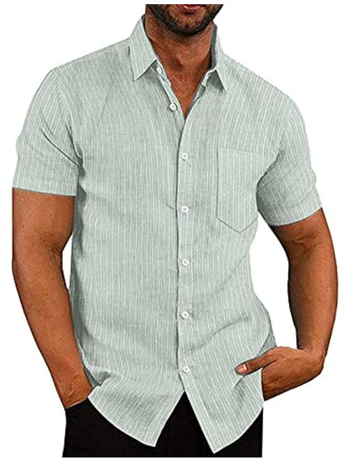 COOFANDY Men's Casual Linen Button Down Shirt Business Chambray Dress Shirt