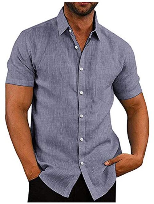 COOFANDY Men's Casual Linen Button Down Shirt Business Chambray Dress Shirt