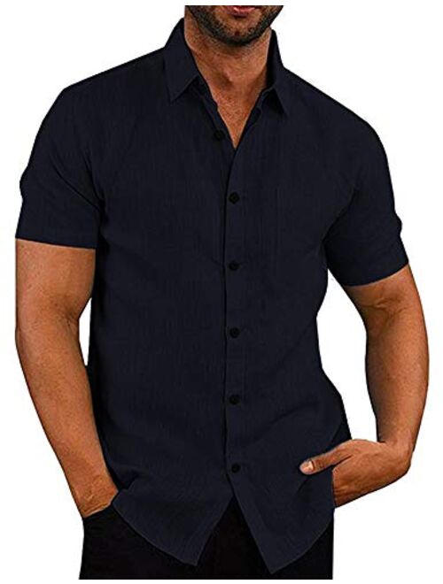 COOFANDY Men's Casual Linen Button Down Shirt Business Chambray Dress Shirt