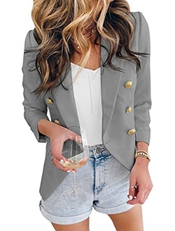 Womens Casual Pocketed Office Blazers Draped Open Front Cardigans Jacket Work Suit