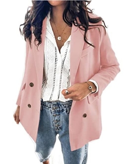 Womens Casual Pocketed Office Blazers Draped Open Front Cardigans Jacket Work Suit