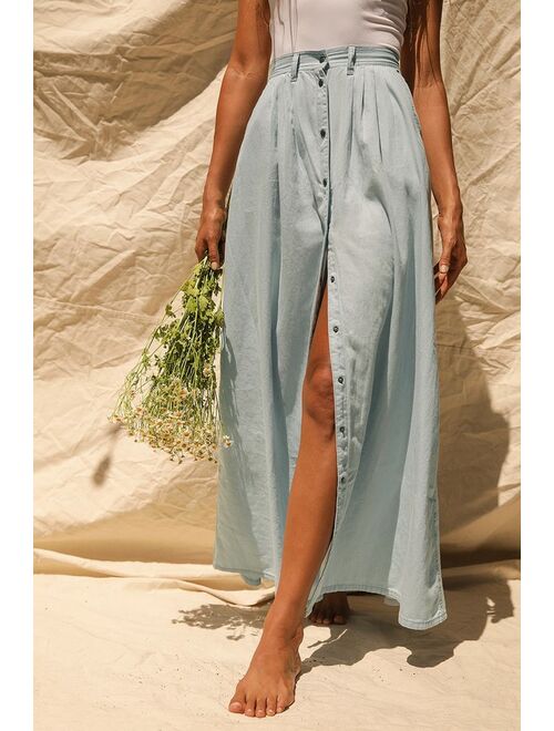 Lulus Pistola Baez Blue Chambray Maxi Skirt