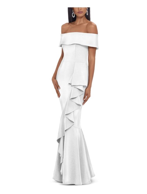 Betsy & Adam Off-The-Shoulder Mermaid Gown