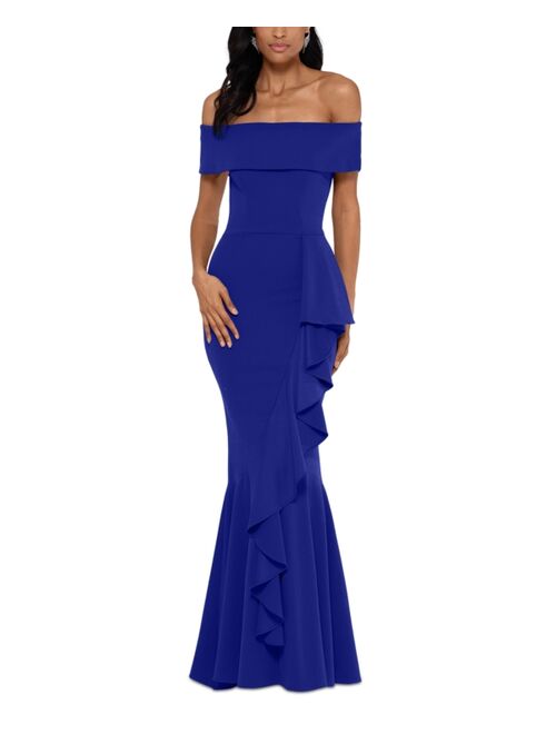 Betsy & Adam Off-The-Shoulder Mermaid Gown