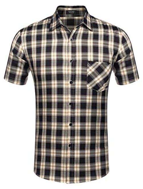 COOFANDY Men's Plaid Short Sleeve Shirts Casual Button-Down Cotton Classic Dress Checked Shirts with Pocket