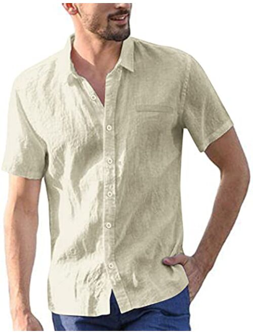 COOFANDY Men's Regular Fit Short Sleeve Cotton Linen Shirt Casual Button Down Beach Shirt