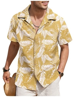 Men's Hawaiian Floral Shirts Cotton Linen Button Down Tropical Holiday Beach Shirts