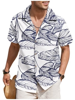 Men's Hawaiian Floral Shirts Cotton Linen Button Down Tropical Holiday Beach Shirts