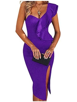 Women's One Shoulder Sleeveless Knee Length Side Split Fashion Bandage Dress