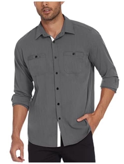 Men's Slim Fit Dress Shirt Business Casual Button Down Shirts Long Sleeve Work Shirt with Pockets