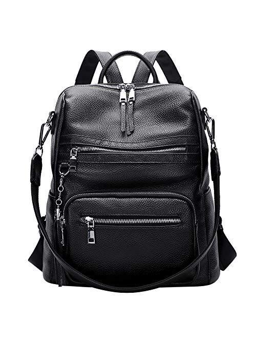 ALTOSY Genuine Leather Backpack Purse for Women Large Shoulder Bag With Laptop Compartment Multiple Pockets(S106 Black)