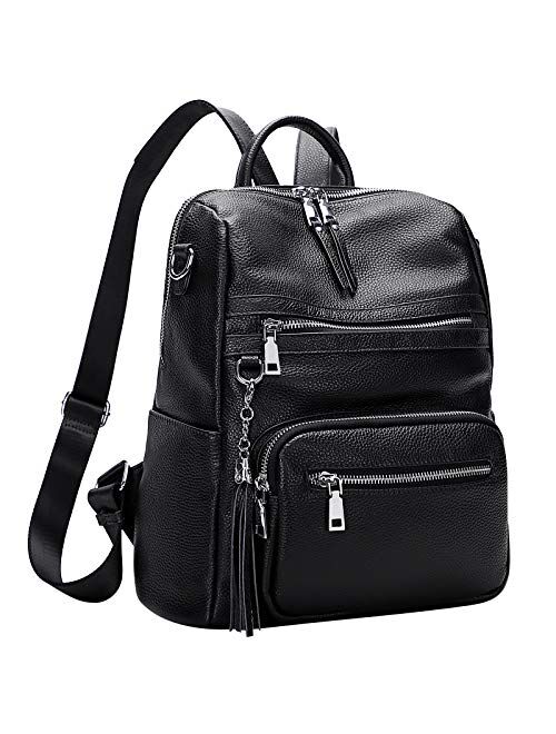 ALTOSY Genuine Leather Backpack Purse for Women Large Shoulder Bag With Laptop Compartment Multiple Pockets(S106 Black)