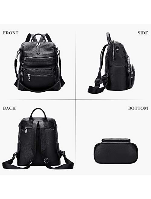 ALTOSY Genuine Leather Backpack Purse for Women Large Shoulder Bag With Laptop Compartment Multiple Pockets(S106 Black)