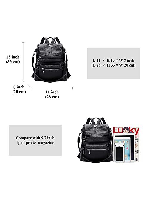 ALTOSY Genuine Leather Backpack Purse for Women Large Shoulder Bag With Laptop Compartment Multiple Pockets(S106 Black)