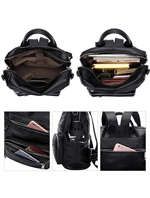 ALTOSY Genuine Leather Backpack Purse for Women Large Shoulder Bag With Laptop Compartment Multiple Pockets(S106 Black)