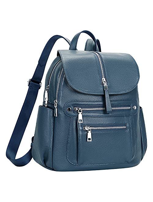 ALTOSY Leather Backpack Purse for Women Fashion Casual Handbag with Multi Pockets and Flap(S107 Indigo Blue)