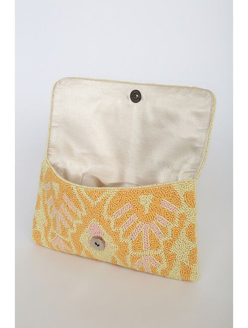 Lulus Tropical Oasis Yellow Multi Beaded Clutch