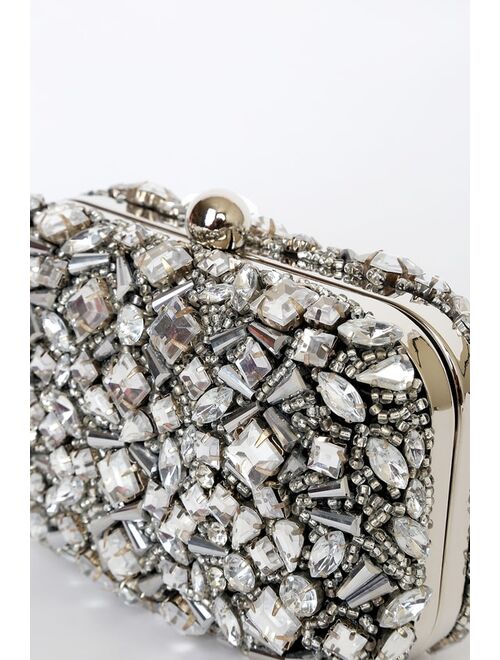 Lulus Shine Bright Like a Diamond Silver Rhinestone Box Clutch