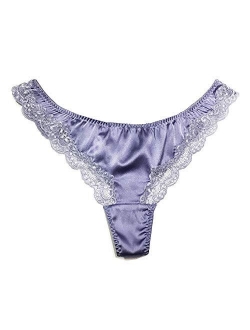 SilRiver Womens Silk G-String Thong Panties Satin T Back Lace Thong Underwear