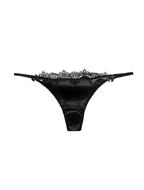 Buy Silriver Womens Silk Satin Thong Panties Lace G String Thong T Back Shiny Satin Underwear