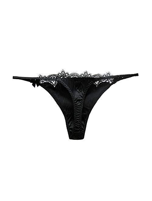Buy Silriver Womens Silk Satin Thong Panties Lace G String Thong T Back Shiny Satin Underwear 