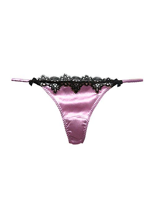 SilRiver Womens Silk Satin Thong Panties Lace G String Thong T Back Shiny Satin Underwear