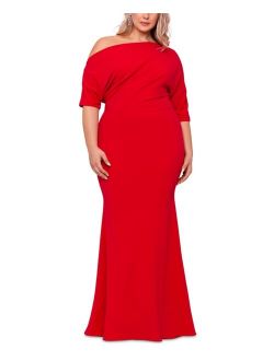 Plus Size Asymmetrical Neck Gown