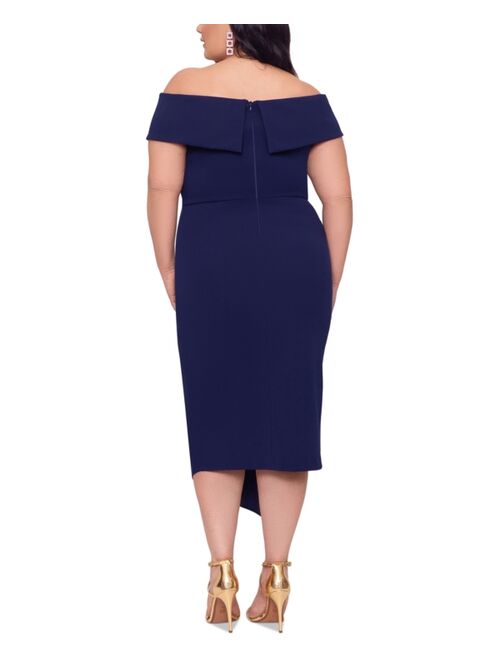 Betsy & Adam Plus Size Asymmetrical-Hem Midi Dress