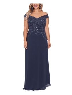 Plus Size Off-The-Shoulder Embellished Gown