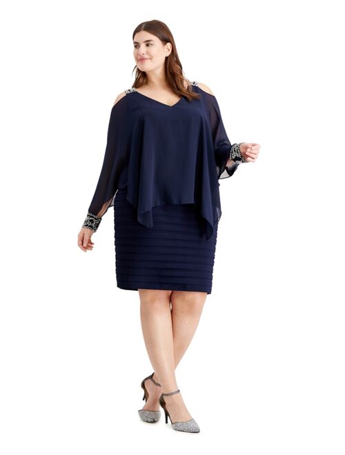 Betsy & Adam Plus Size Cold-Shoulder Popover Dress