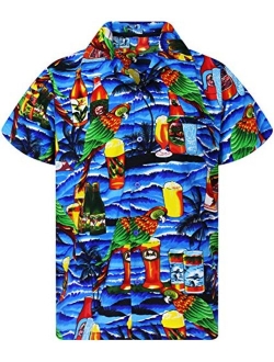 Hawaiian Shirt for Men Funky Casual Button Down Very Loud Shortsleeve Unisex Parrot Beerbottle