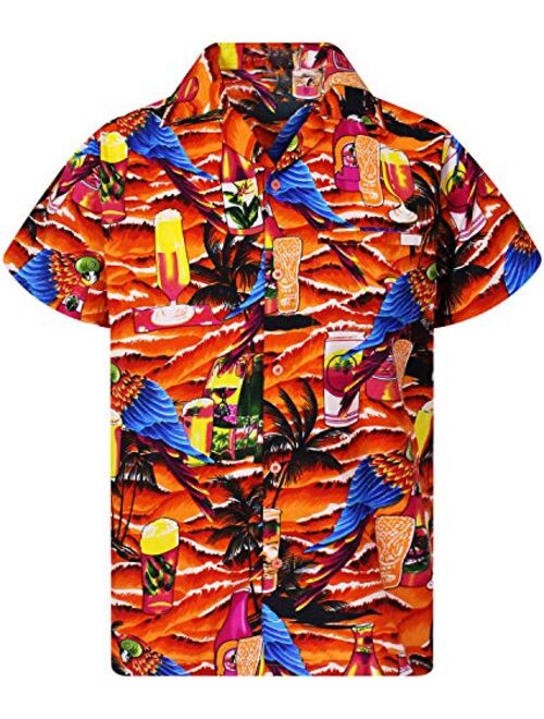 King Kameha Hawaiian Shirt for Men Funky Casual Button Down Very Loud Shortsleeve Unisex Parrot Beerbottle